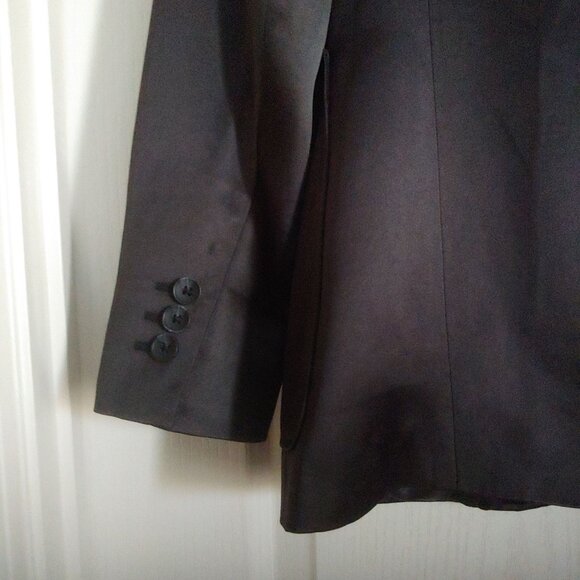 Herzen's Angelegenheit Black Satin Womens Blazer 2 Button Pockets Dressy 40 - Picture 8 of 13